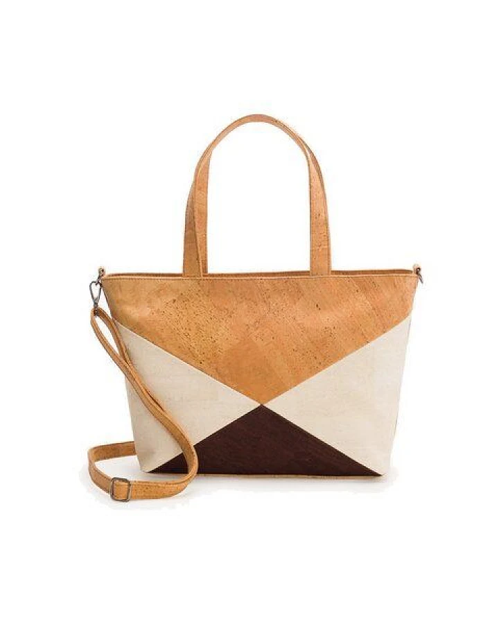 Kork-Deko Kork-Handtasche beige-braun-weiß (Shopper)