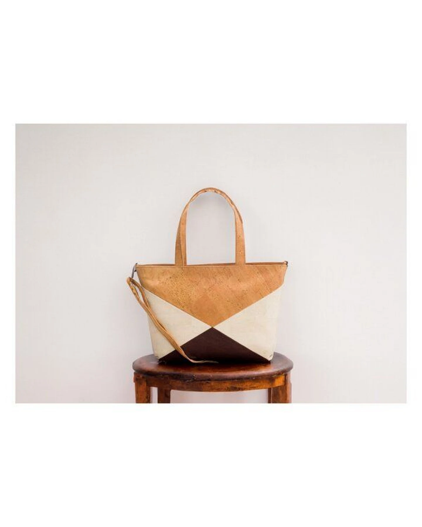 Kork-Deko Kork-Handtasche beige-braun-weiß (Shopper) – Ansicht 3