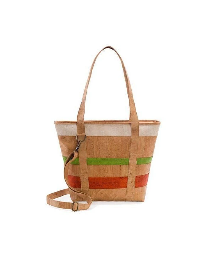 Kork-Deko Kork-Handtasche (großer Shopper) in beige-grün-rot