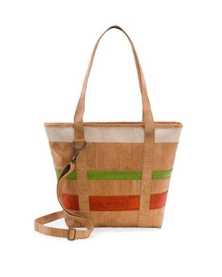Kork-Deko Kork-Handtasche (großer Shopper) in beige-grün-rot