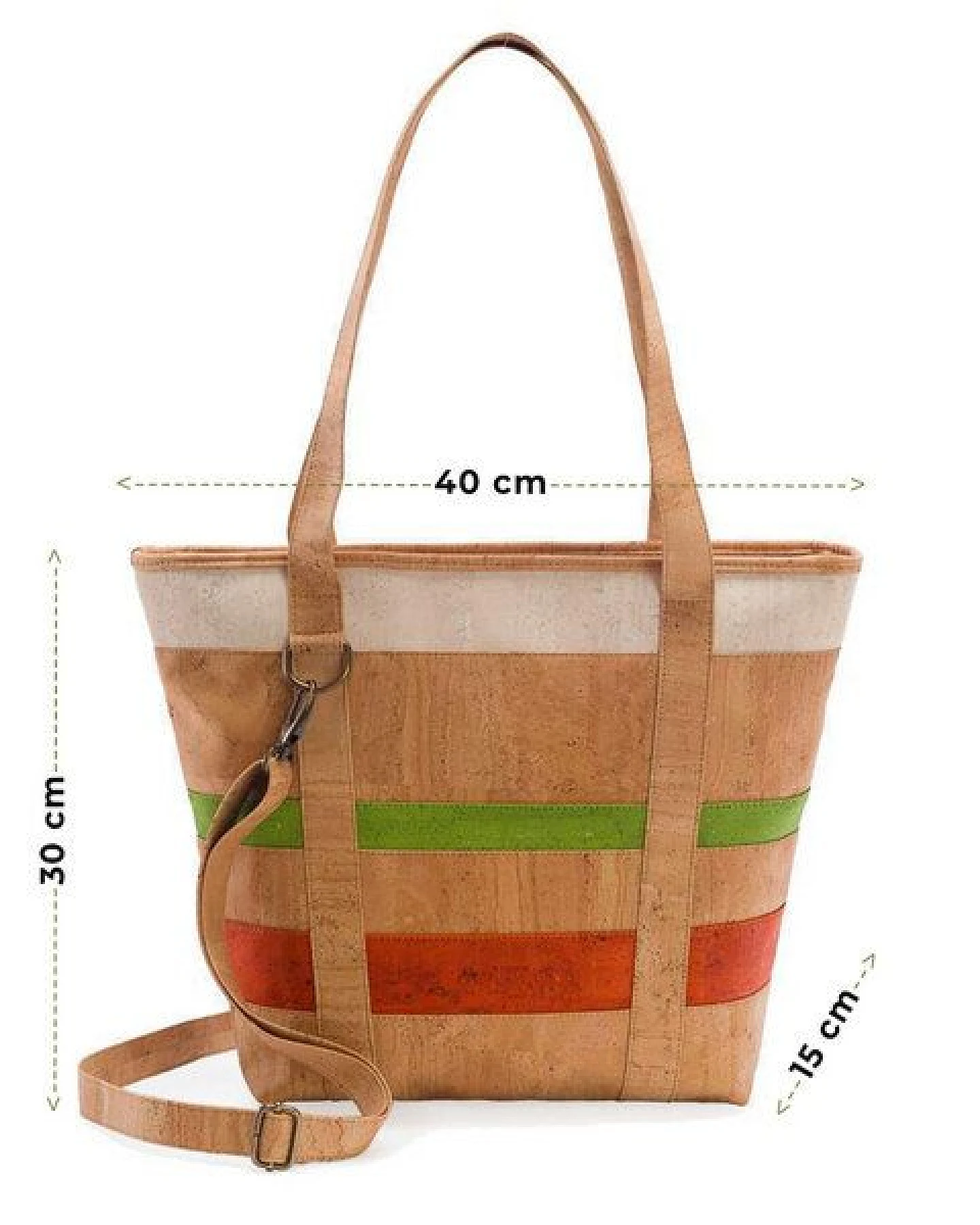 Kork-Deko Kork-Handtasche (großer Shopper) in beige-grün-rot – Ansicht 2