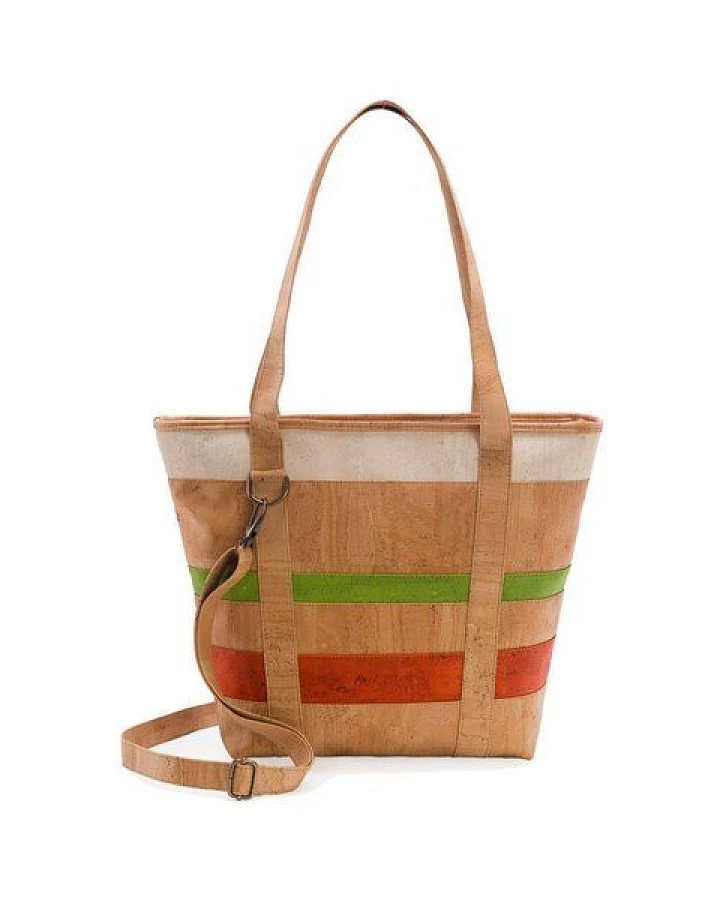 Kork-Deko Kork-Handtasche (großer Shopper) in beige-grün-rot
