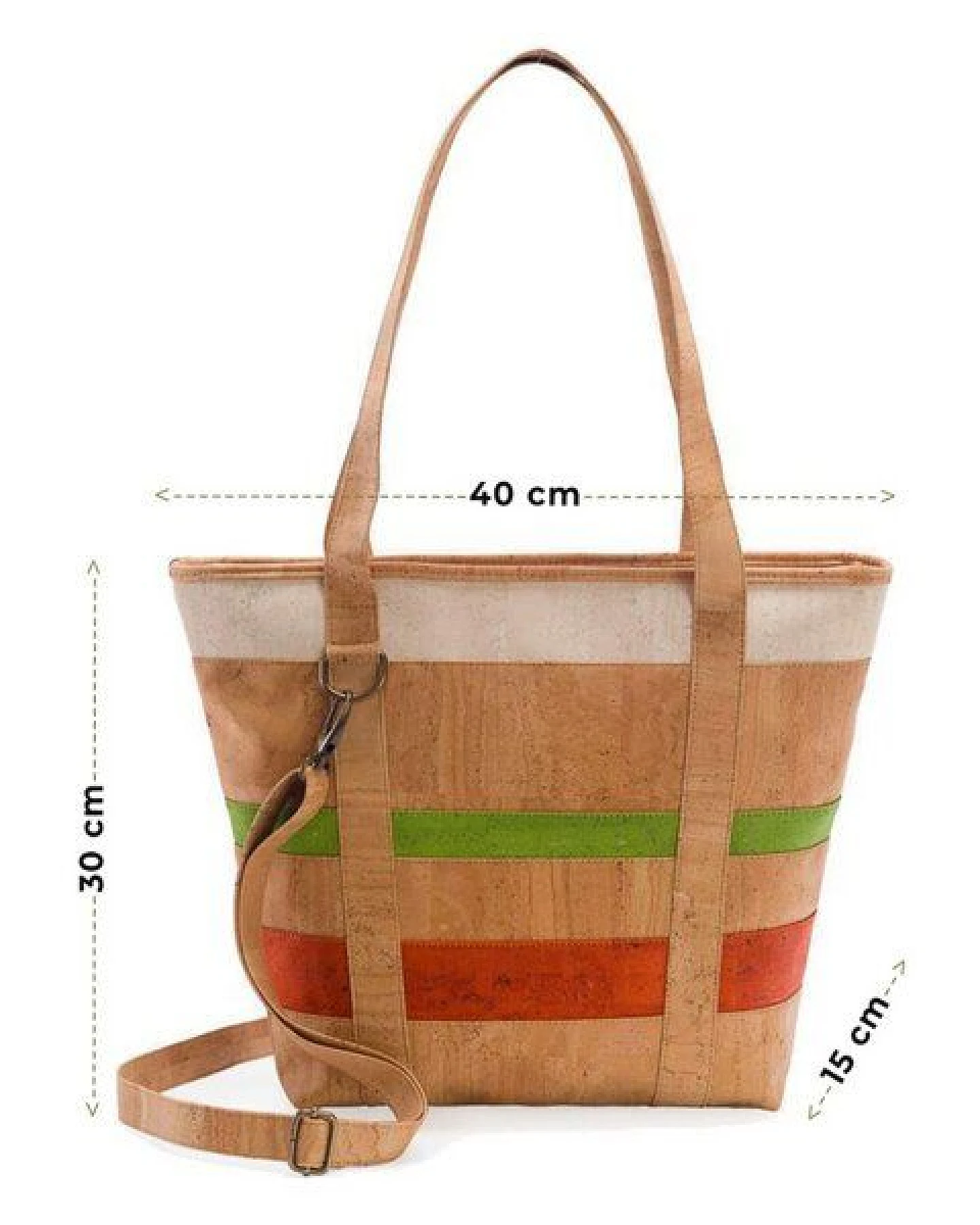 Kork-Deko Kork-Handtasche (großer Shopper) in beige-grün-rot – Ansicht 2