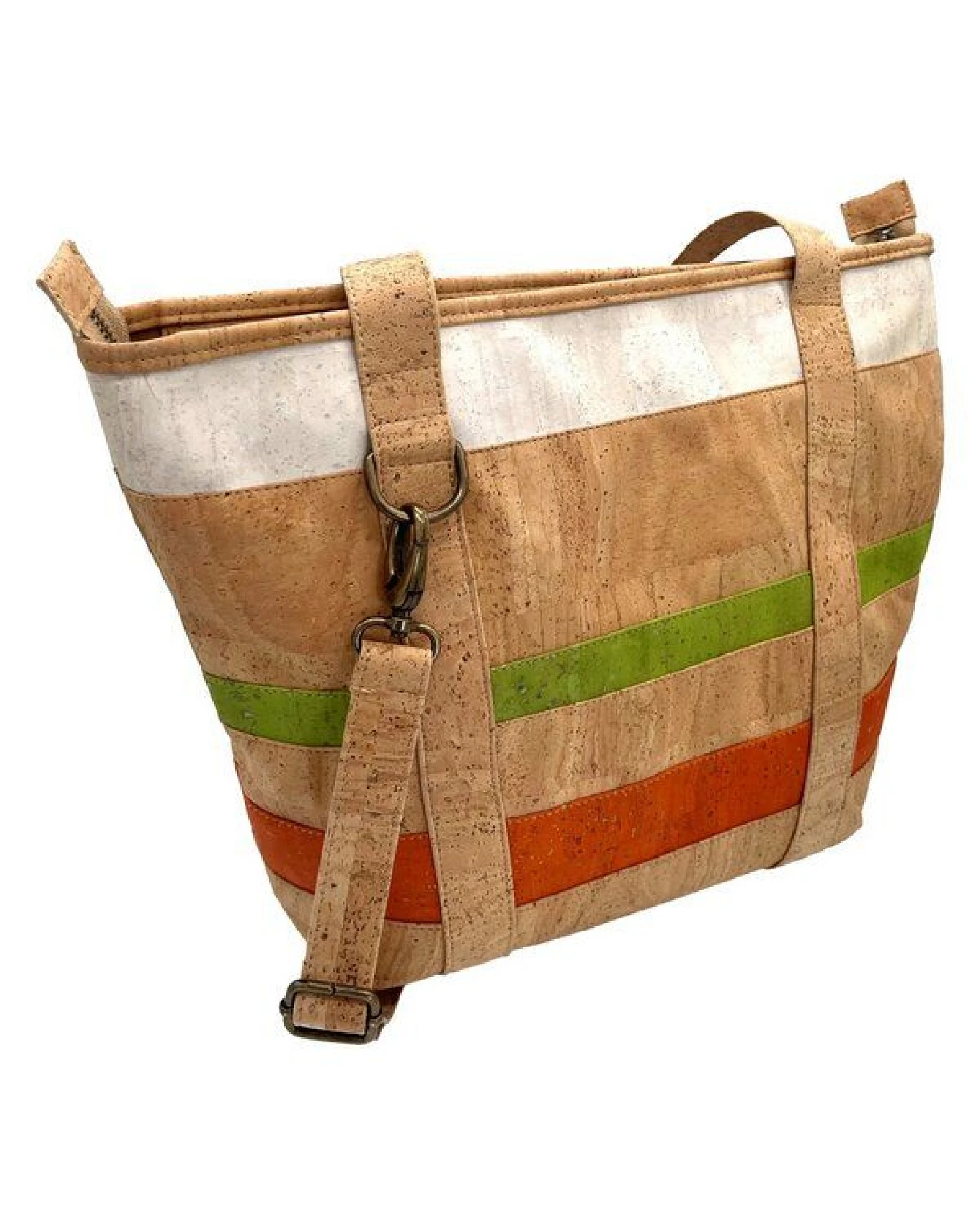 Kork-Deko Kork-Handtasche (großer Shopper) in beige-grün-rot – Ansicht 4