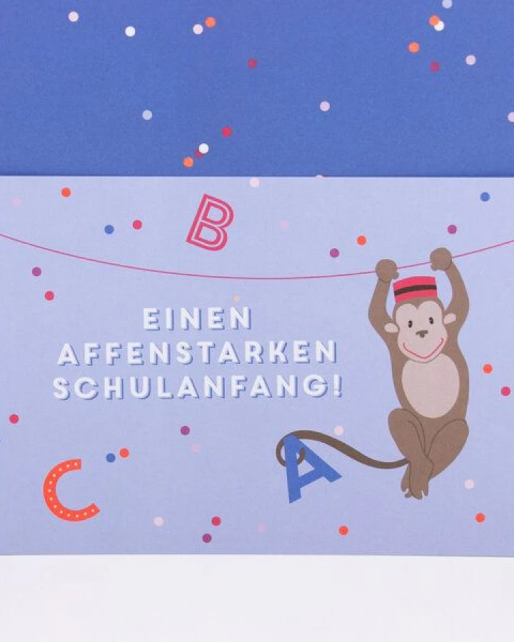 Bow & Hummingbird Postkarte Affenstarker Schulanfang
