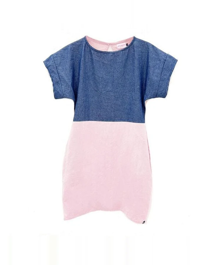 The Driftwood Tales Sommerliches pinkes Kleid mit Jeans, Kurzarm,
