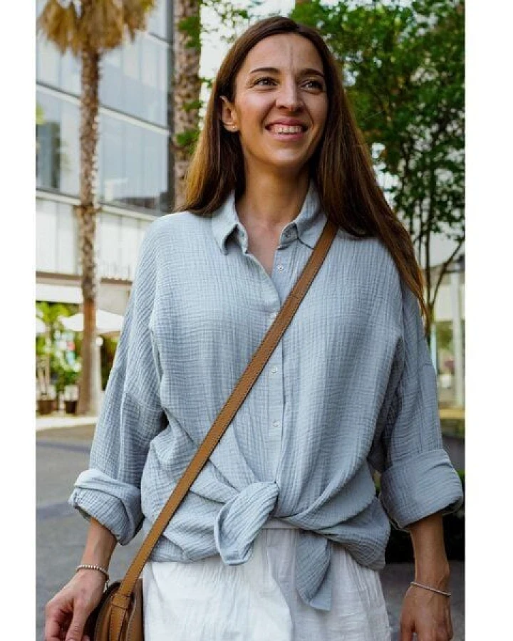 Hutch&Putch Musselin Oversize Bluse - Klassische Bluse - Langarmbluse aus 100% Bio-Baumwolle
