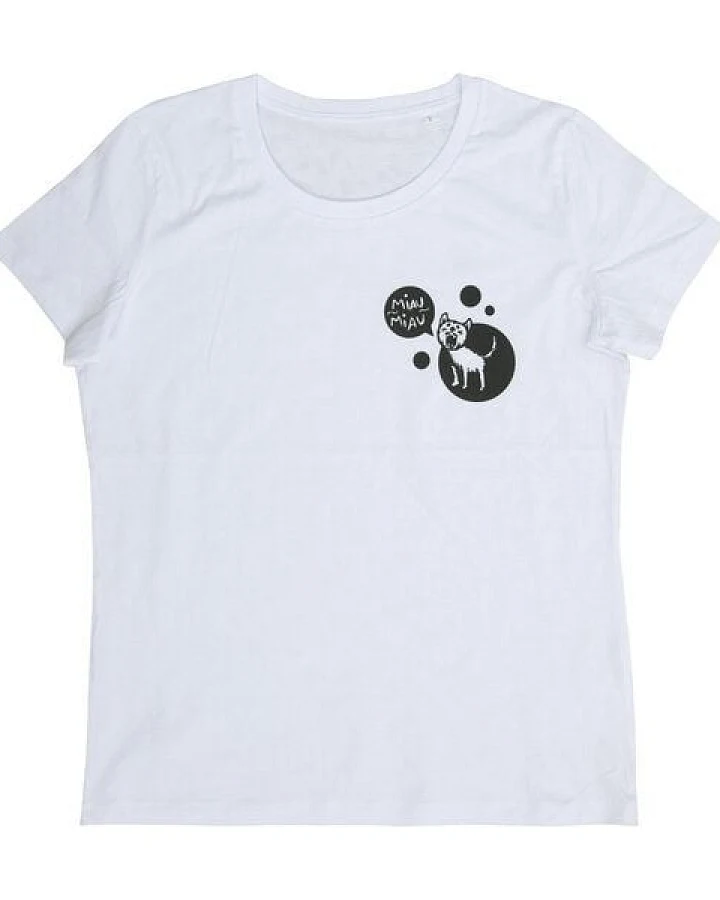 päfjes Miau Miau Katze - Damen Shirt - fair gehandelt - Bio - White
