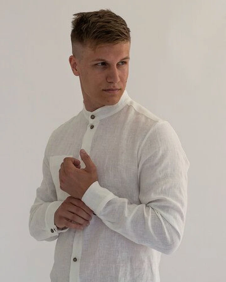 gust. Herren Leinenhemd mit Stehkragen - Linen shirt with stand collar - 100% Bio-Leinen