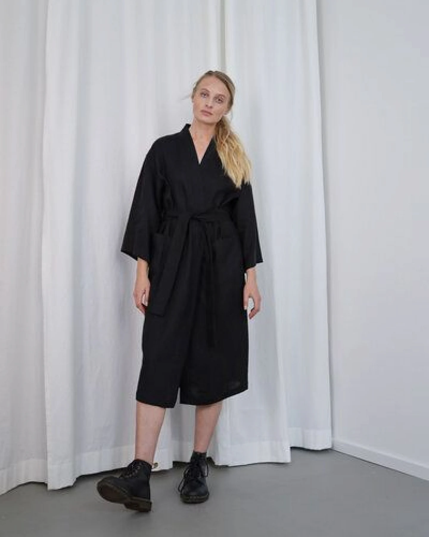 gust. Leinen-Kimono-Kleid - Linen kimono dress Maxi - 100% Bio-Leinen – Ansicht 4
