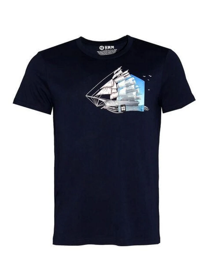 FÄDD Herren T-Shirt Rundhals aus Bio-Baumwolle "Dreimaster BT" Navy Blau