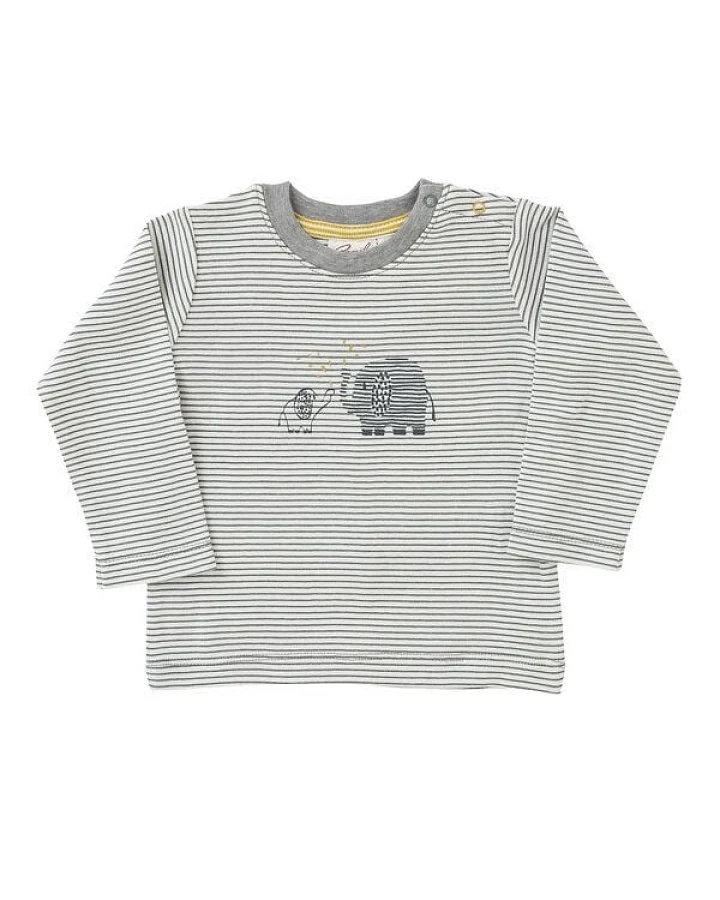 People Wear Organic Langarmshirt "Elefant", weiß geringelt/bedruckt, 100% Baumwolle (bio)