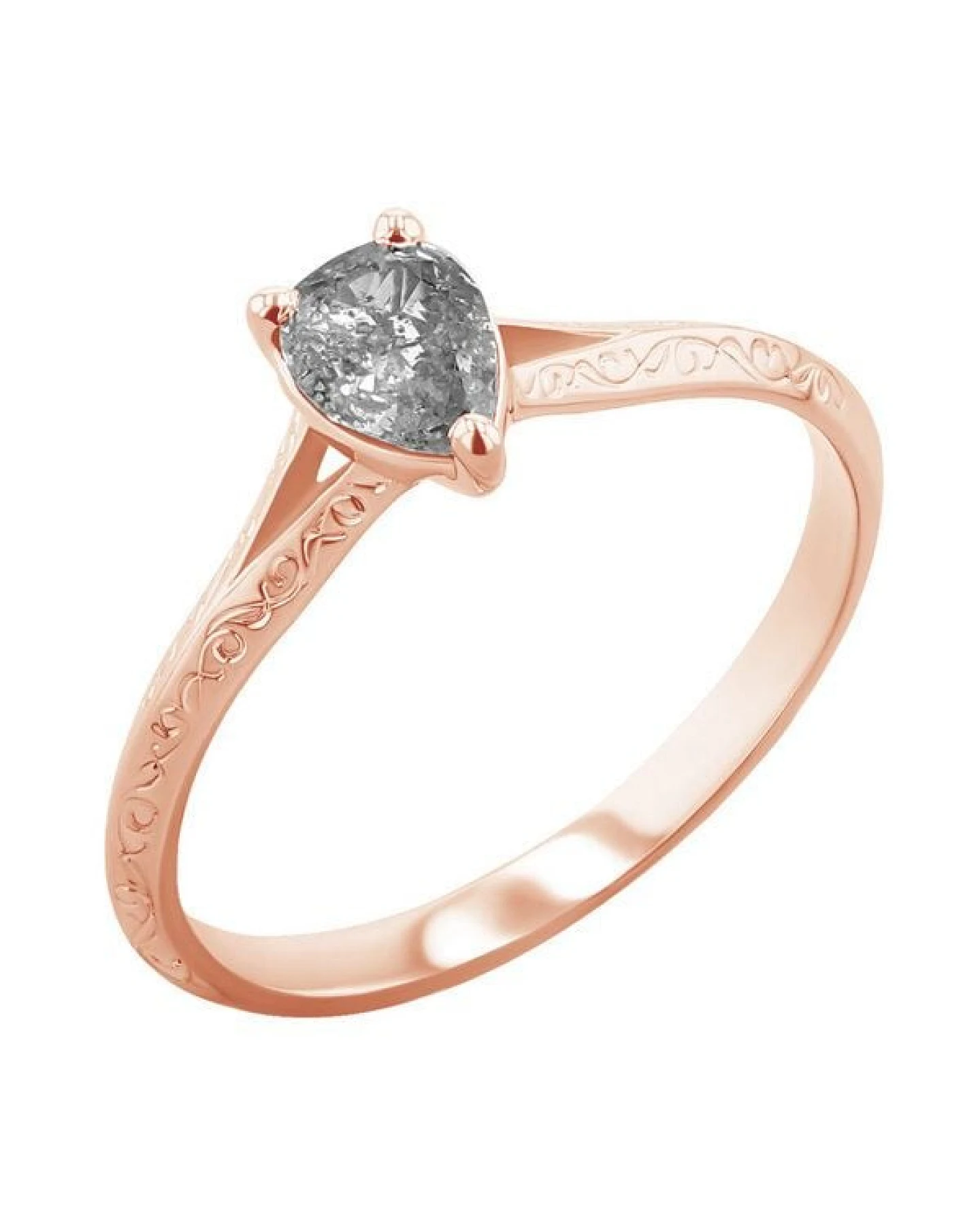 Eppi Von Hand gravierter Ring mit einem Salt and Pepper Diamanten in Birnenform Vivia – Ansicht 2