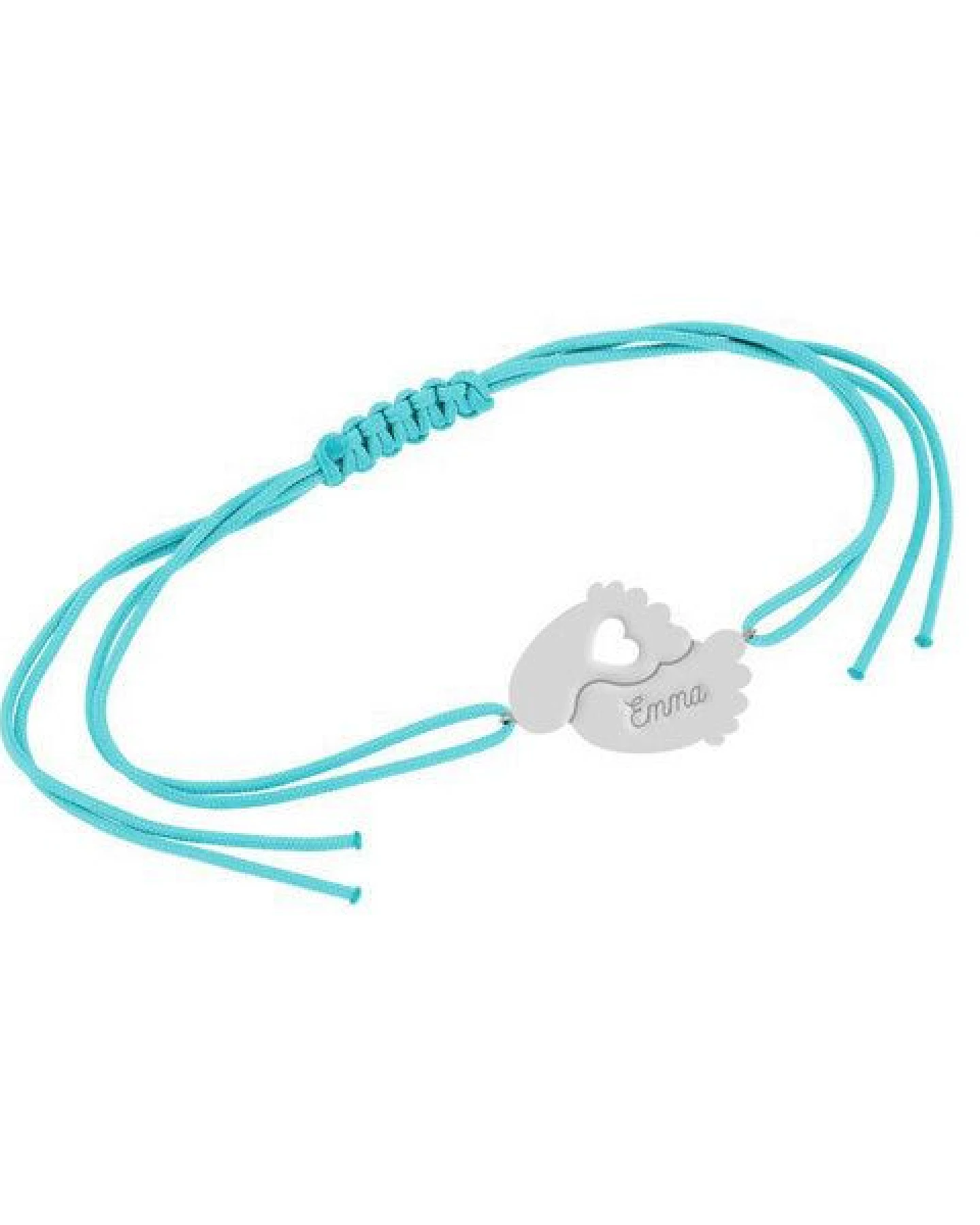 Eppi String-Armband aus Gold mit Babyfüßchen und Gravur Amy – Ansicht 2