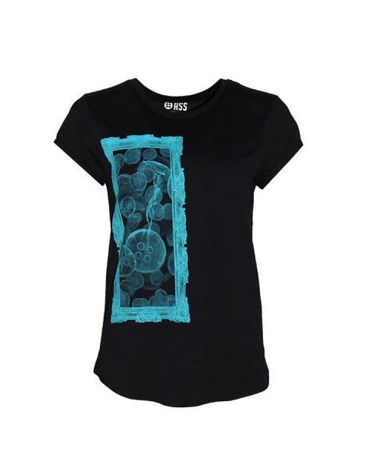 FÄDD Damen T-Shirt Rundhals aus Bio-Baumwolle "Kwallenschwarm" Navy Blau