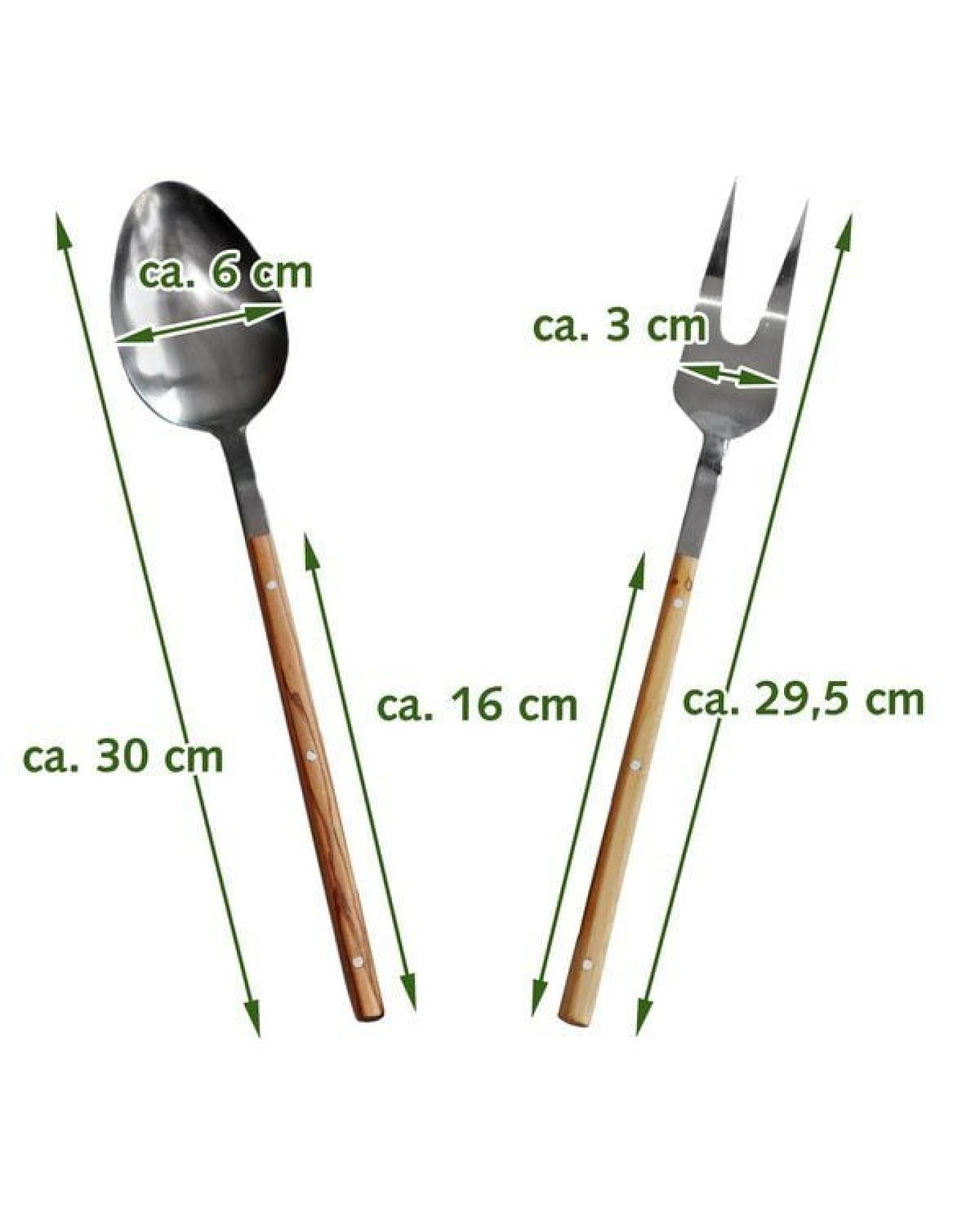 NATUREHOME Salatbesteck Olivenholz & Edelstahl – 2-teiliges Salatserver-Set, Salatlöffel und Salatgabel mit Holzgriff, handgefertigt – Ansicht 3
