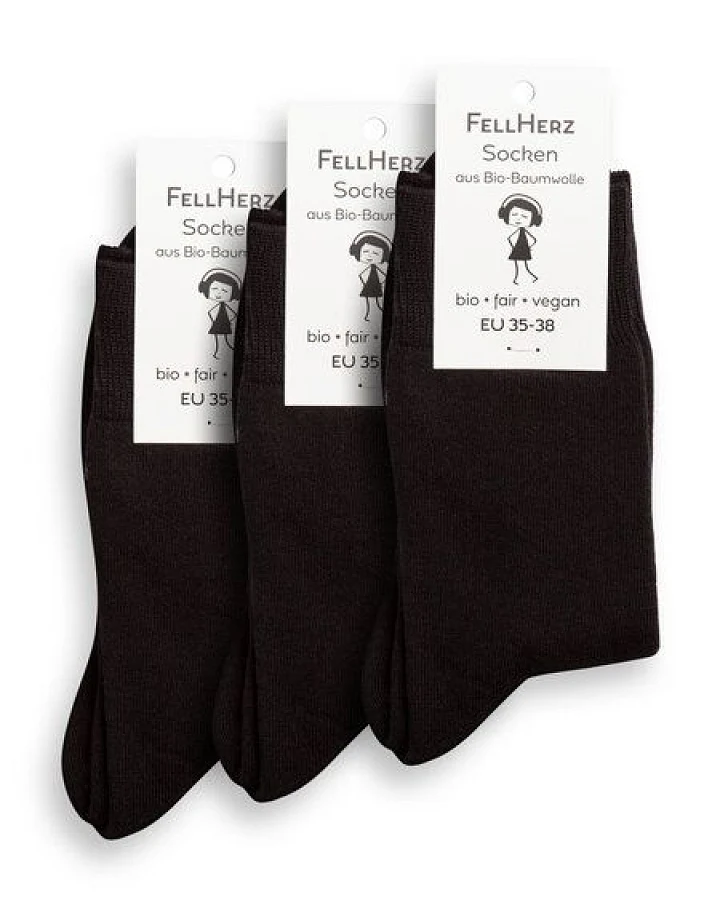 FellHerz 3er Pack Kuschel-Socken mit Bio-Baumwolle schwarz