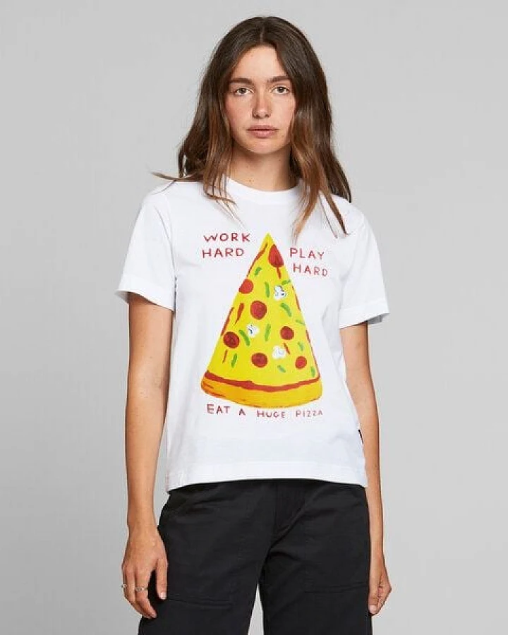 DEDICATED Damen T-Shirt Work Hard Pizza - White