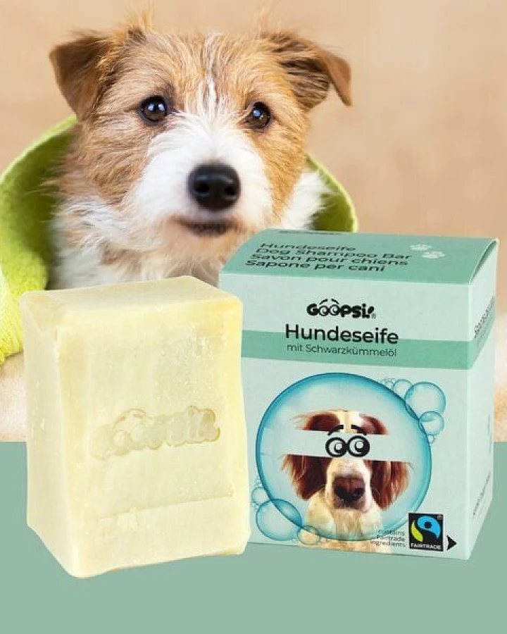GOOPSI Vegane Hundeseife, Shampooseife mit Schwarzkümmelöl - 160g