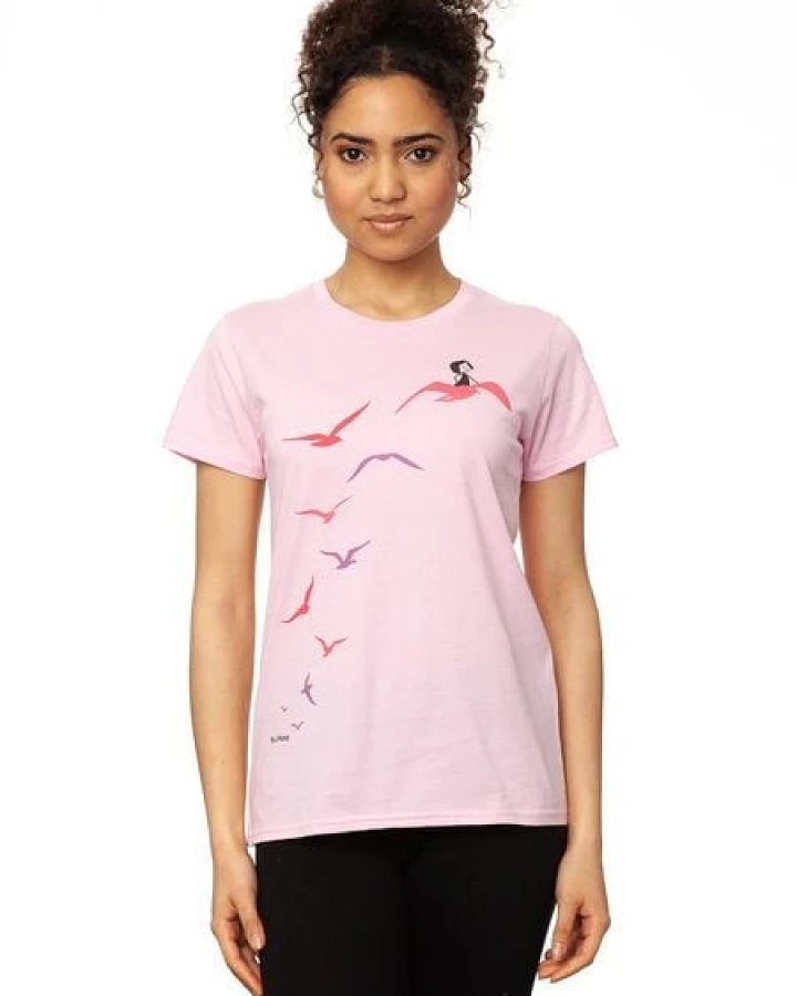 FellHerz Möwenflug rosa Damen T-Shirt Bio & Fair & Handbedruckt
