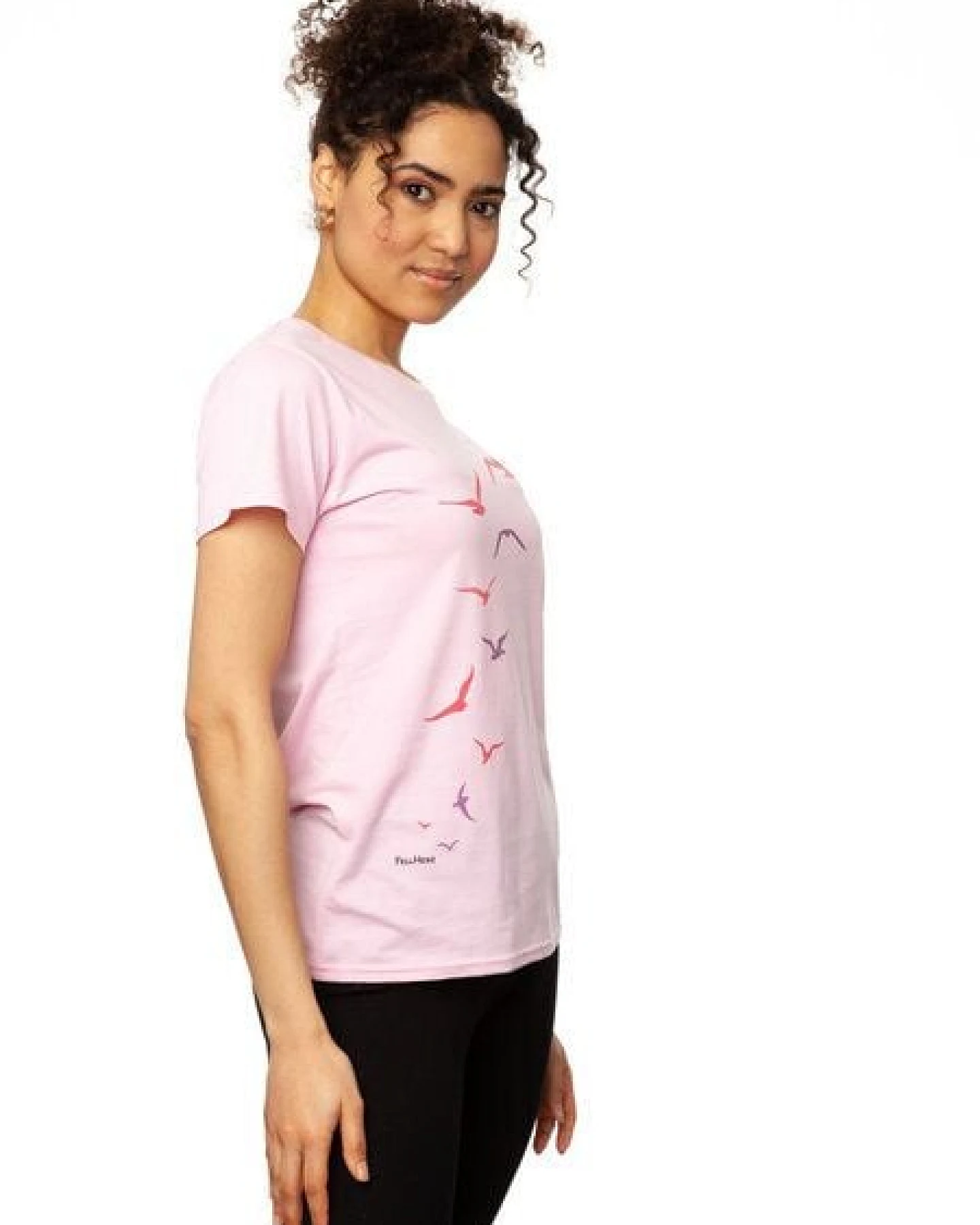 FellHerz Möwenflug rosa Damen T-Shirt Bio & Fair & Handbedruckt – Ansicht 3