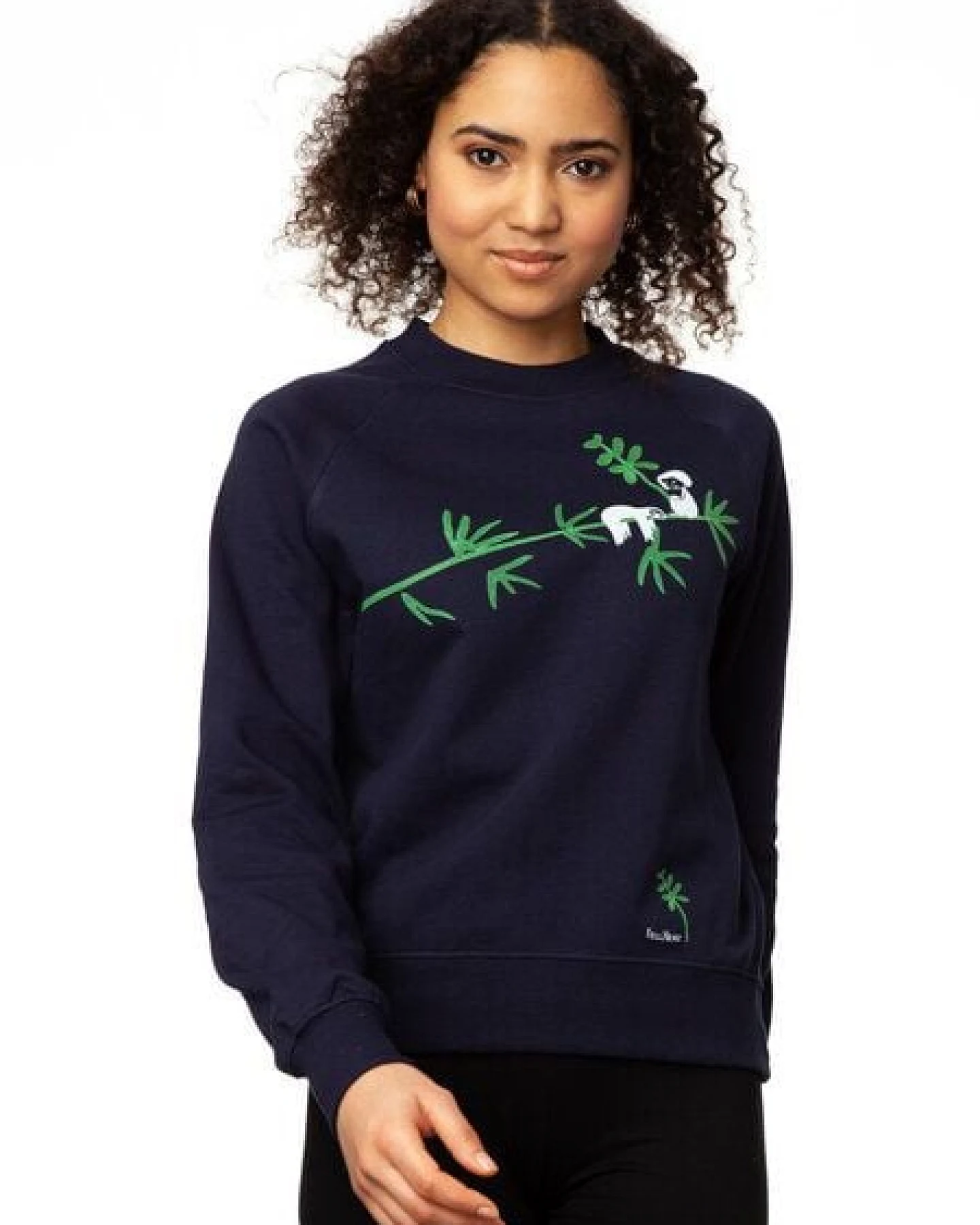 FellHerz Faultier Damen Raglan Sweater navy bio & fair & handbedruckt – Ansicht 3