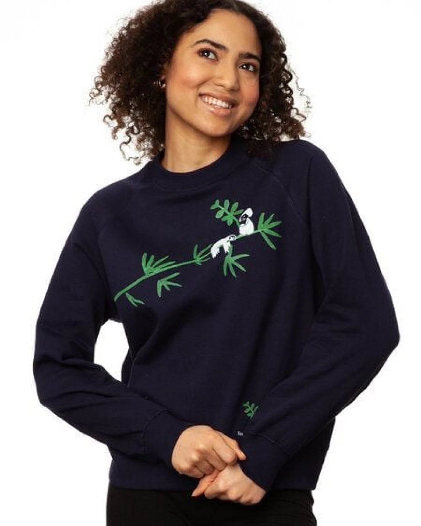 FellHerz Faultier Damen Raglan Sweater navy bio & fair & handbedruckt – Ansicht 4