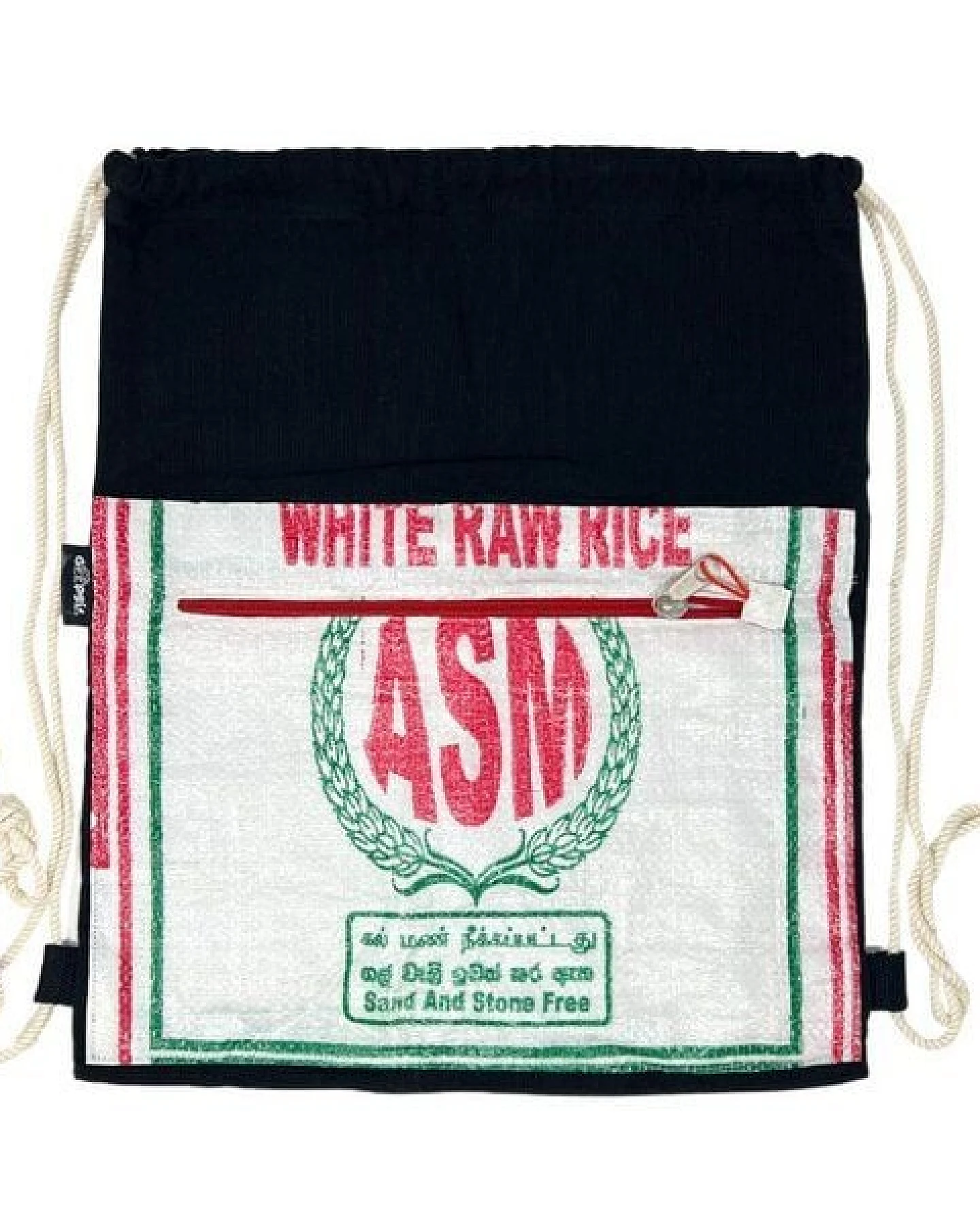 GOOPSI Turnbeutel aus handgewebter Baumwolle, upcyling Rucksack, Festivalrucksack - Fairtrade – Ansicht 2