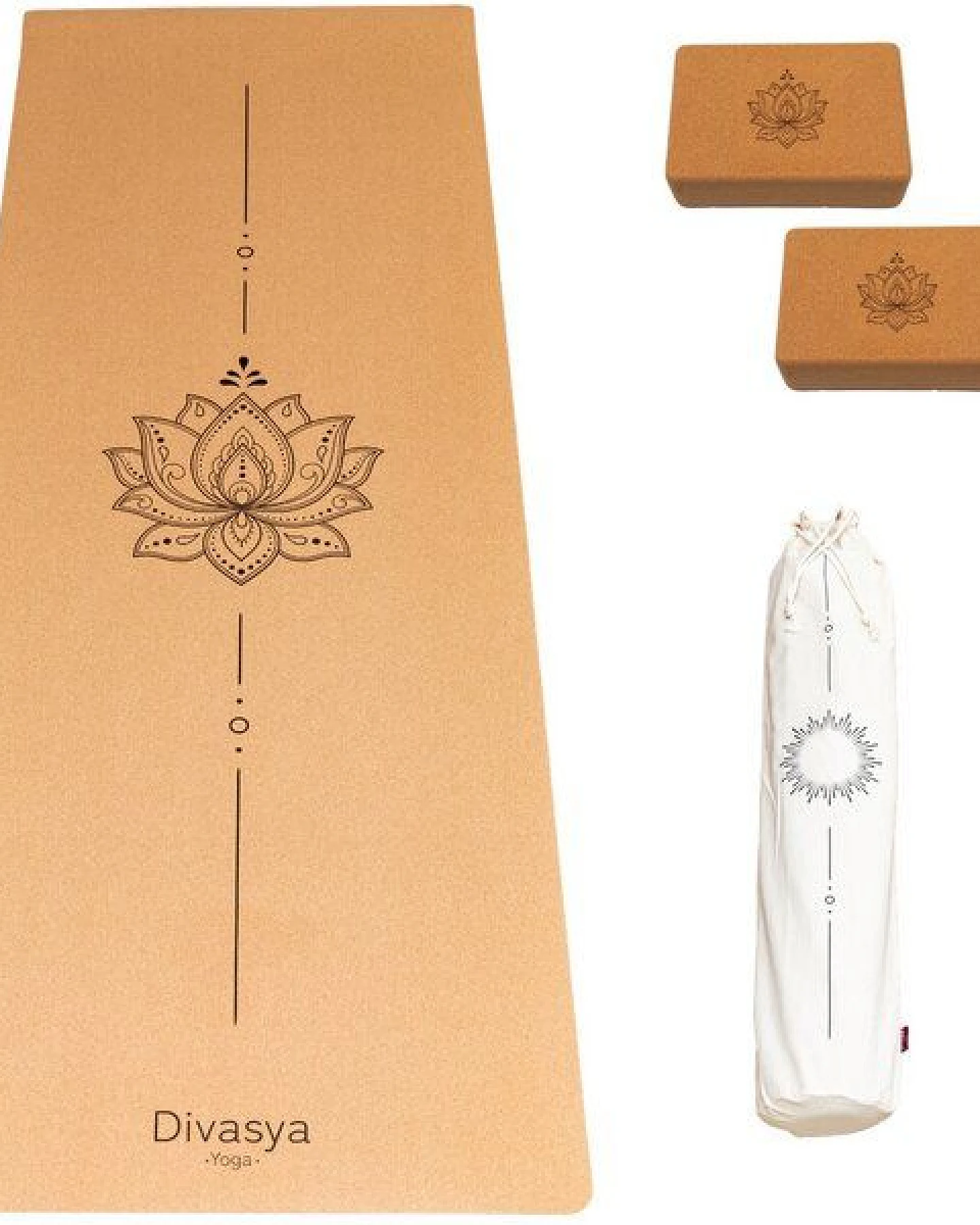 Divasya Yoga Starter-Set: Yogamatte aus Kork & Naturkautschuk + 2 Kork-Blöcke – Ansicht 4