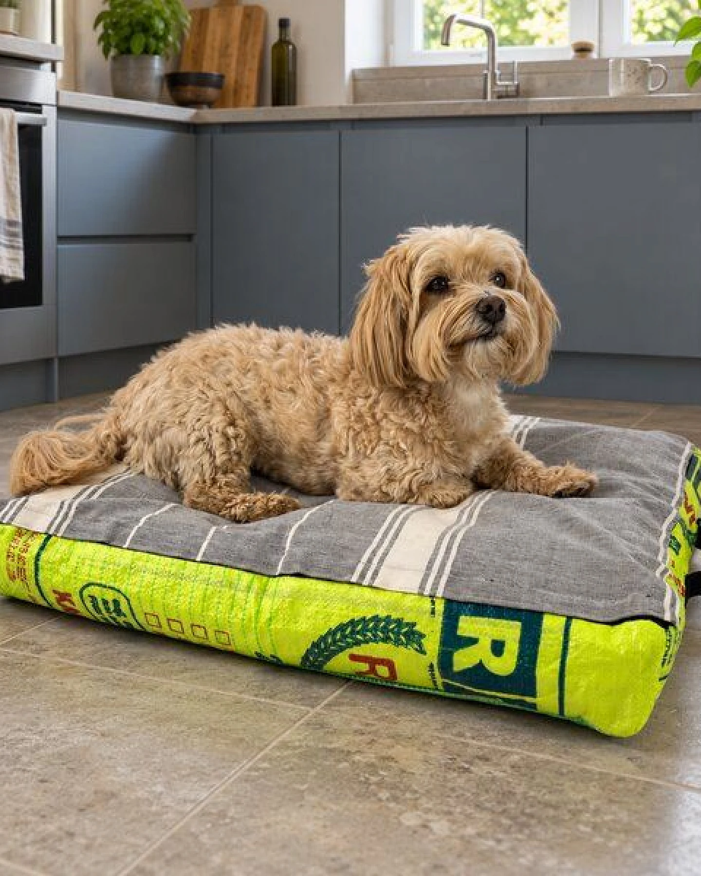 GOOPSI Upcycling Hundebett aus Reissack mit Baumwollfüllung, pflegeleicht & geruchsneutral, Hundekissen – Ansicht 2