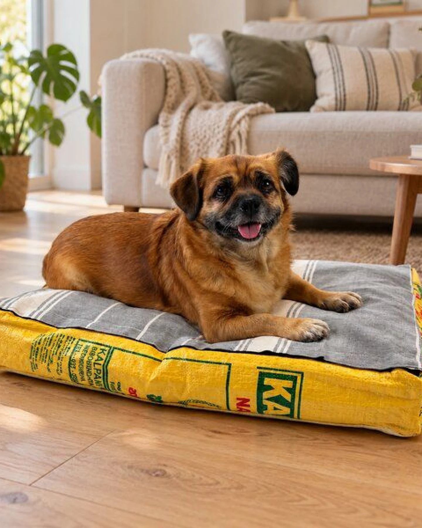 GOOPSI Upcycling Hundebett aus Reissack mit Dinkellfüllung, pflegeleicht & geruchsneutral, Hundekissen – Ansicht 2