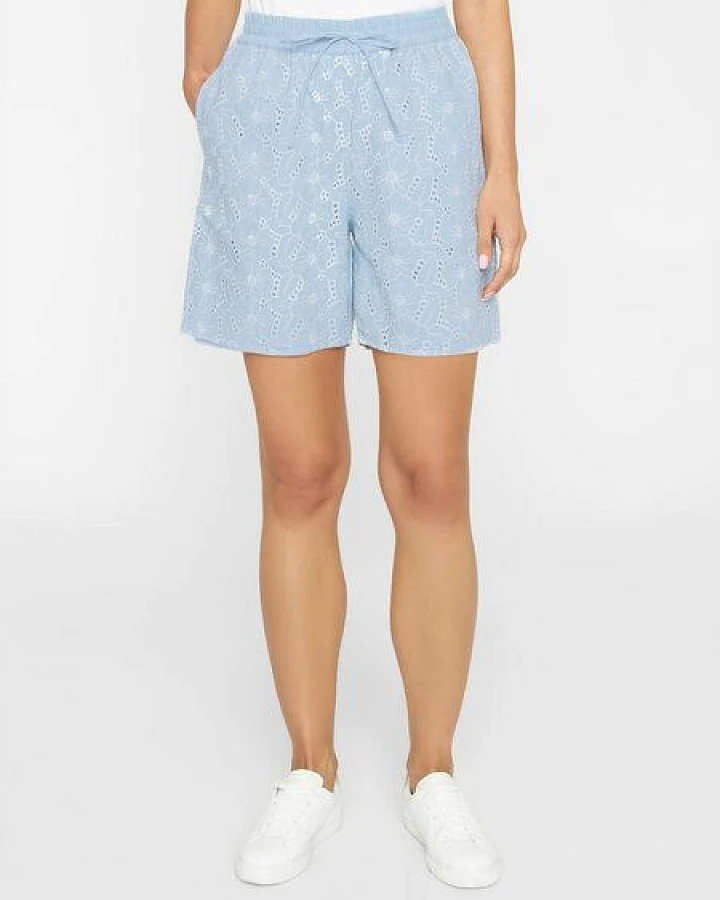 KnowledgeCotton Apparel Kurze Hose - Embroidery Anglaise - aus Bio-Baumwolle/Leinen