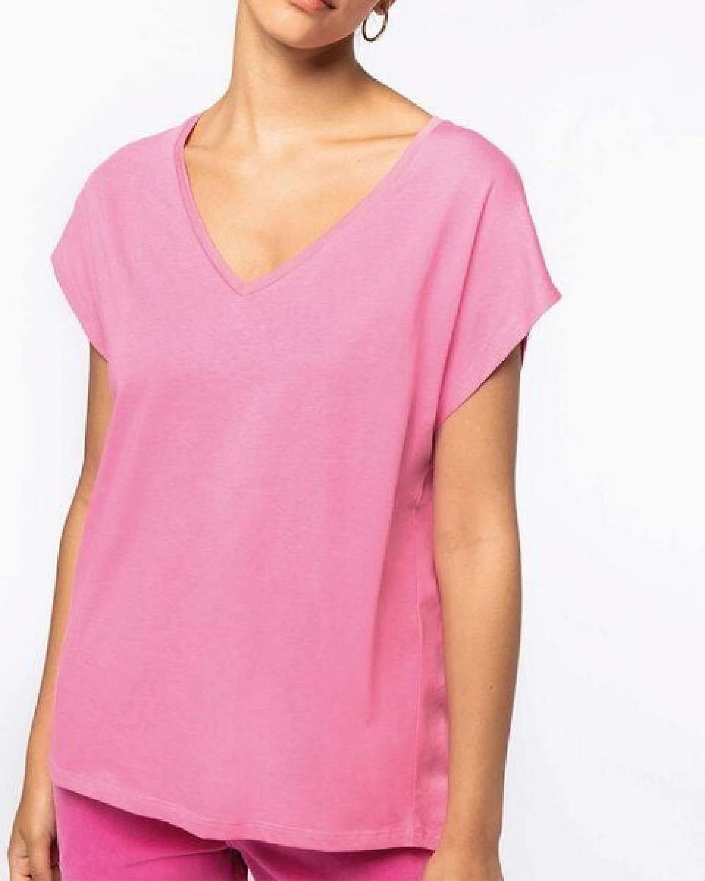 YTWOO Oversized Damen T-Shirt aus Bio-Baumwolle, V-Ausschnitt – Ansicht 2