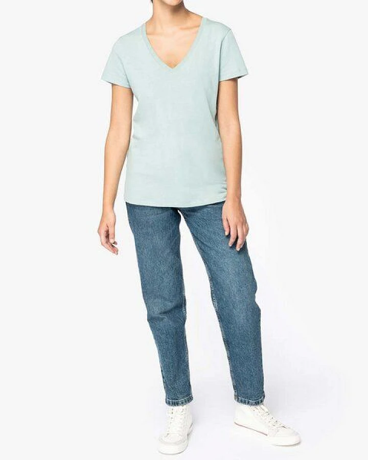 YTWOO Damen Tshirt mit V-Ausschnitt aus 100% Bio-Baumwolle
