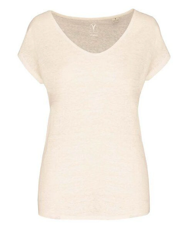 YTWOO Damen-T-Shirt aus Leinen mit V-Ausschnitt