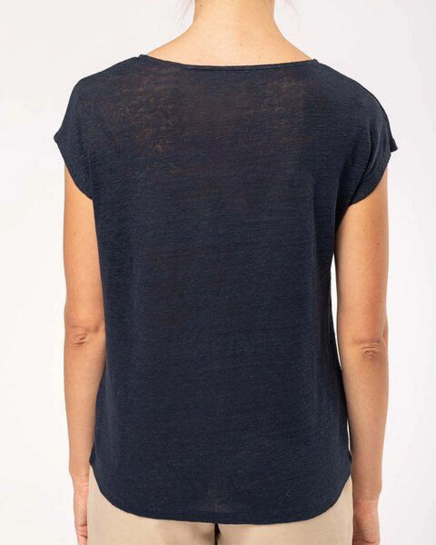 YTWOO Damen-T-Shirt aus Leinen mit V-Ausschnitt – Ansicht 3