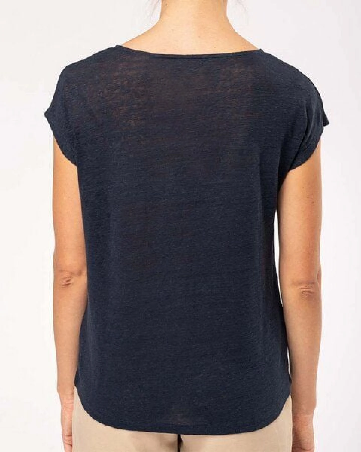 YTWOO Damen-T-Shirt aus Leinen mit V-Ausschnitt – Ansicht 3