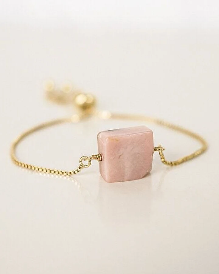 Greencult Vergoldetes Messing Armband mit Pinkopal