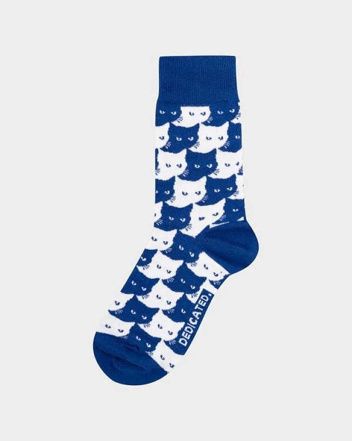 DEDICATED Unisex Socken mit Katzen Motiv Pepita Cats - Sodalite Blue