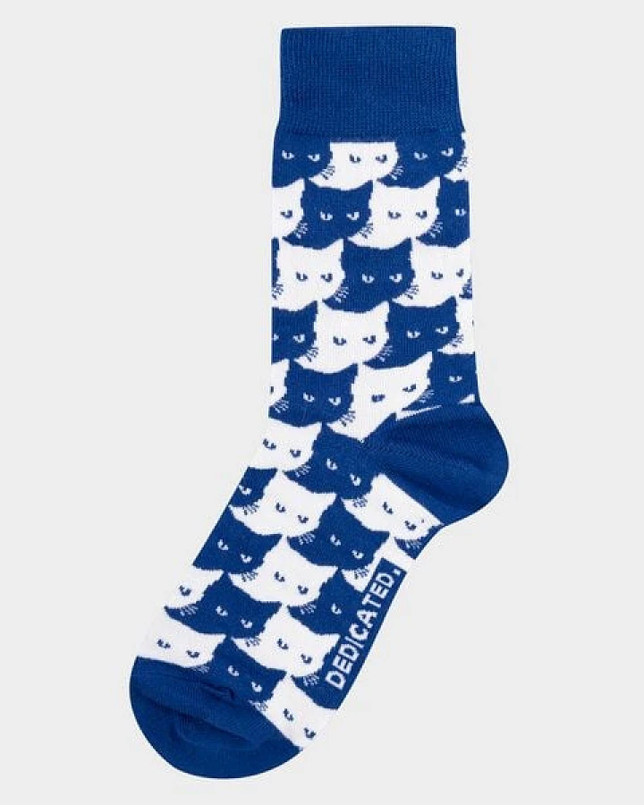 DEDICATED Unisex Socken mit Katzen Motiv Pepita Cats - Sodalite Blue
