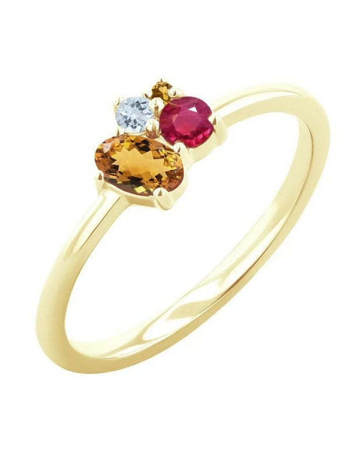Eppi Cluster-Ring mit Citrin, Rubin und Aquamarin Bluma