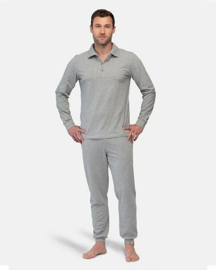 greenjama Herren Langarm-Shirt mit Polo-Kragen, aus Bio Baumwolle und GOTS zertifiziert