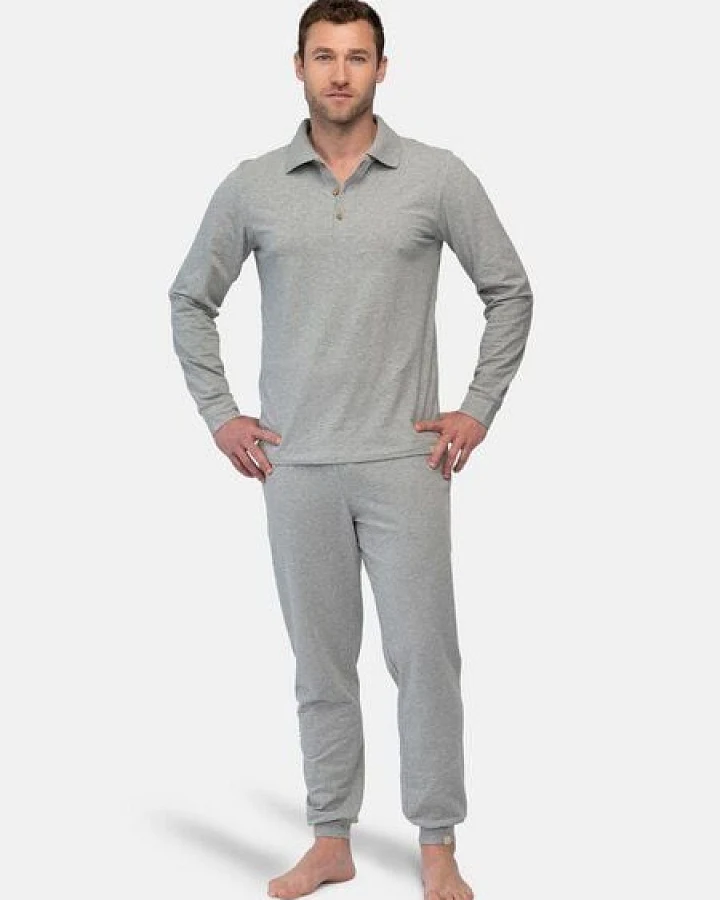 greenjama Herren Langarm-Shirt mit Polo-Kragen, aus Bio Baumwolle und GOTS zertifiziert