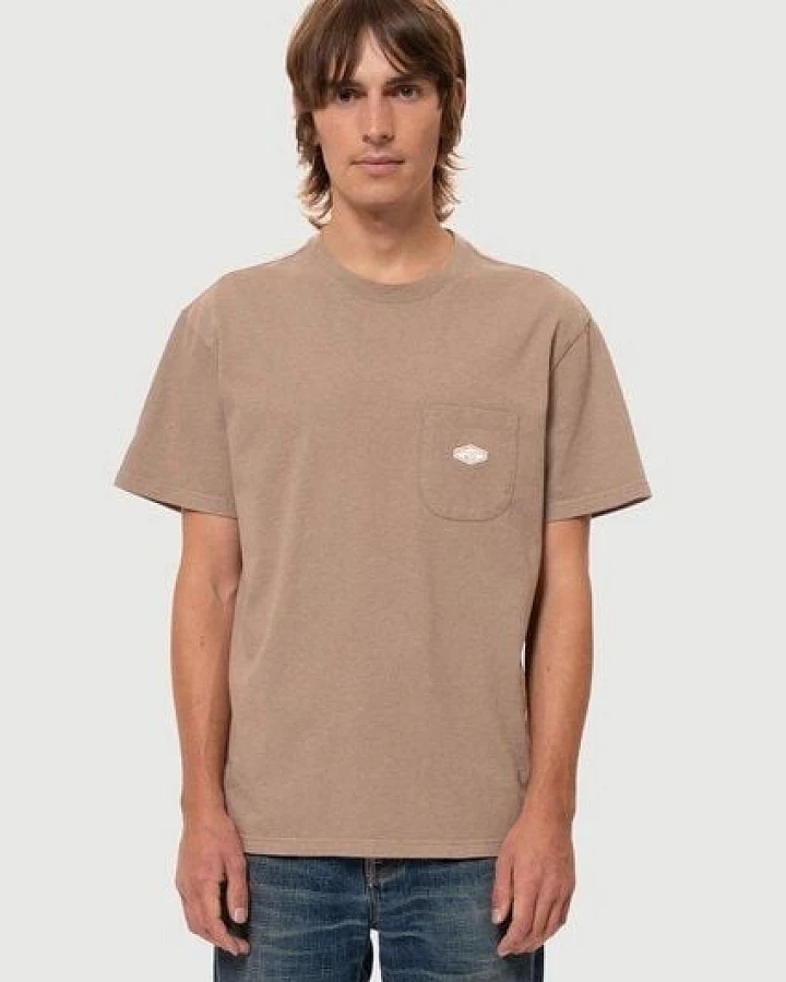 Nudie Jeans T-Shirt Leffe Pocket - Brown Melange