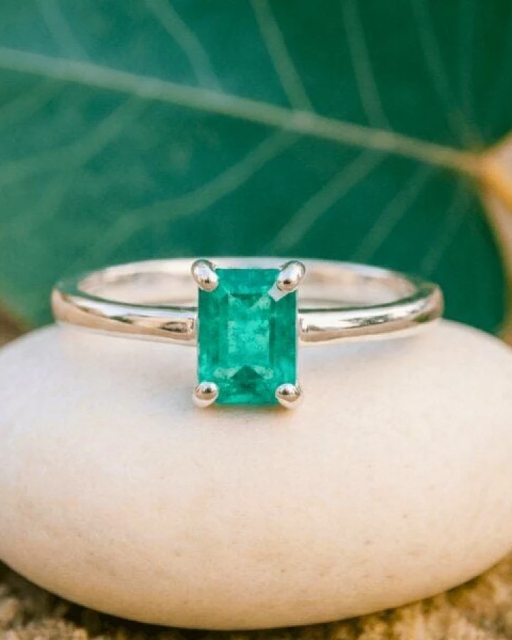 Spirit of Island 925 Silber Solitär Ring |Echter Smaragd Edelstein