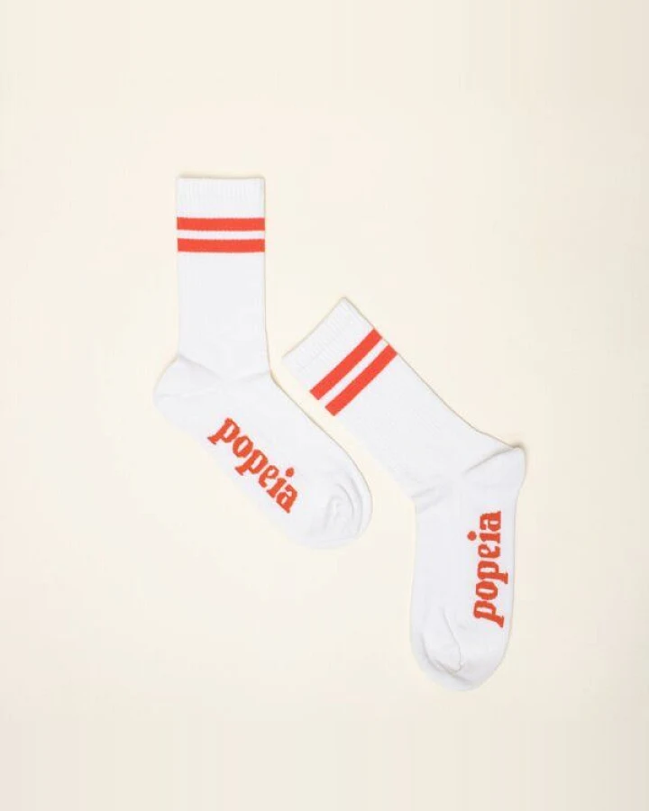 Tennissocken weiß/natur "popeia" mit Streifen