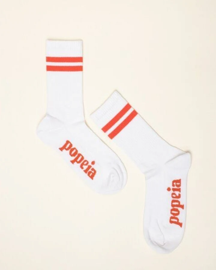 Tennissocken weiß/natur "popeia" mit Streifen