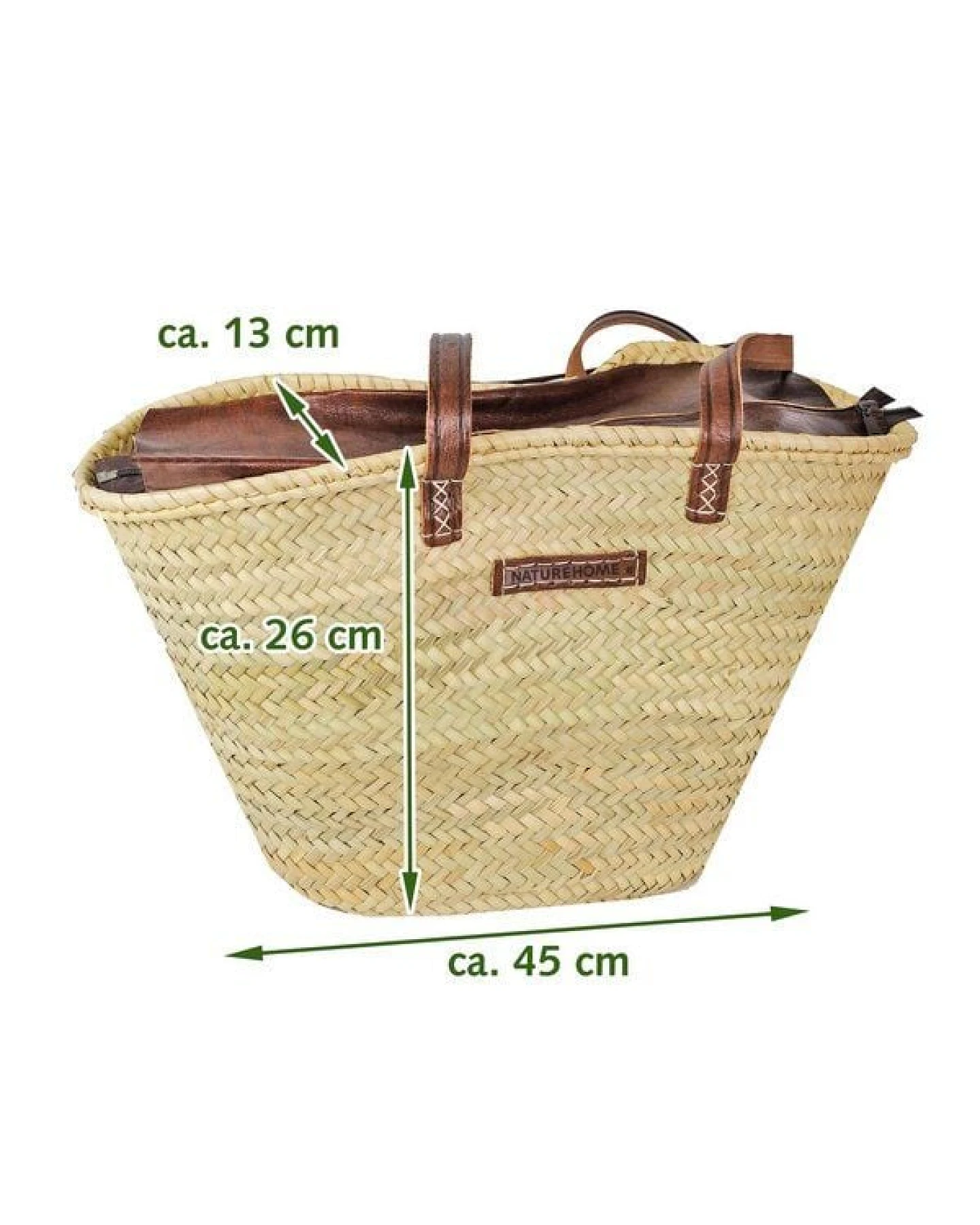NATUREHOME Palmblatt Korb - Großer Einkaufskorb mit Ledergriff, Handgefertigt aus Naturmaterial, Strandtasche & Shopper für Markt und Urlaub – Ansicht 4
