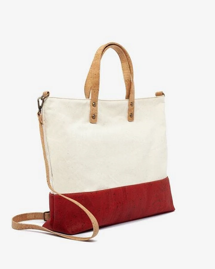 Kork-Deko Umhängetasche aus Korkstoff - rot-weiß - Handtasche aus Kork