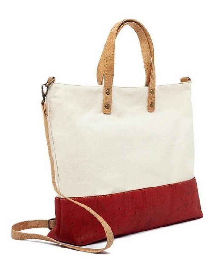 Kork-Deko Umhängetasche aus Korkstoff - rot-weiß - Handtasche aus Kork